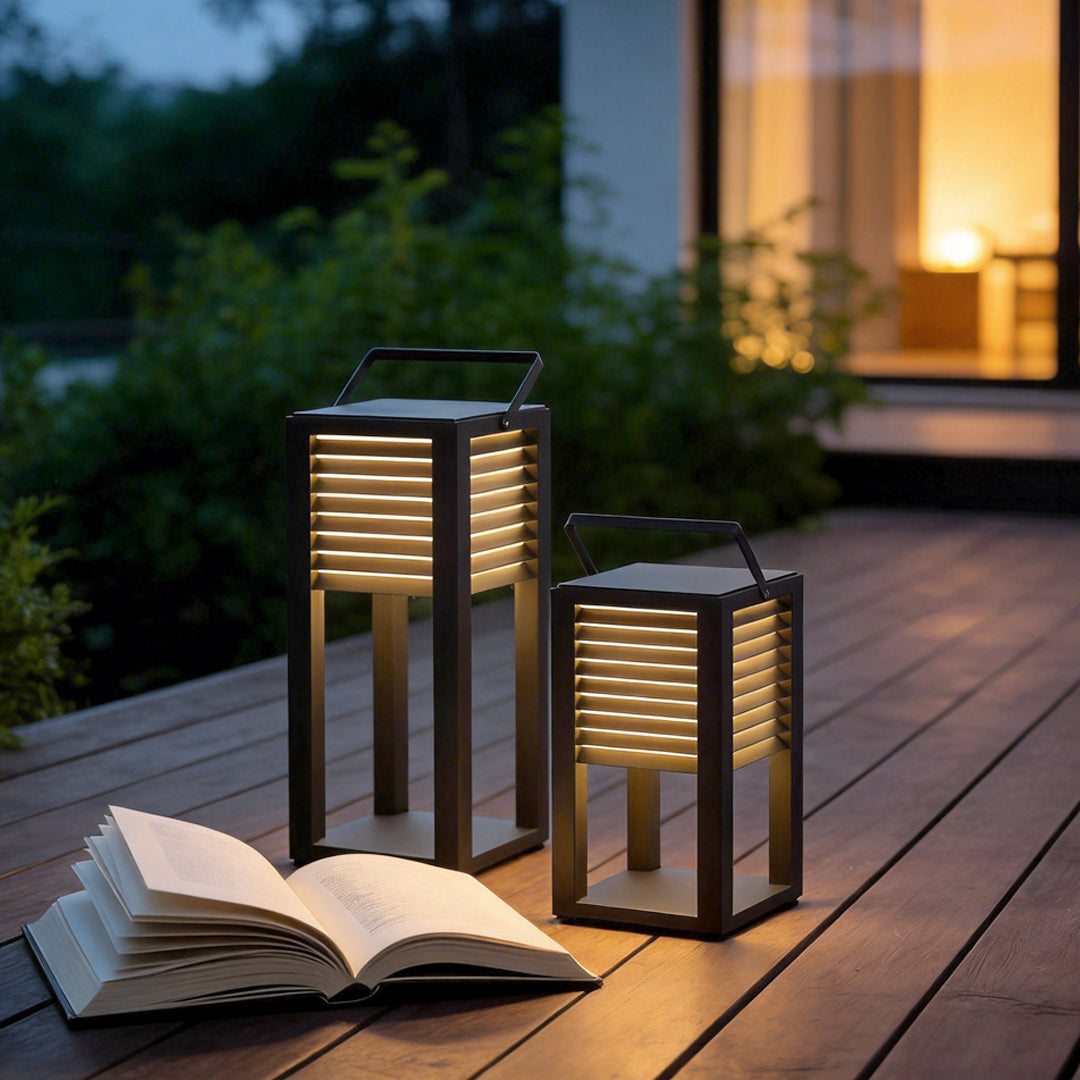 Modern Outdoor Floor Lantern Waterproof Black Portable Light