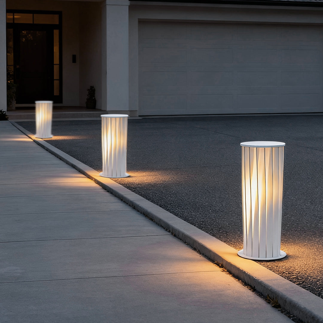 Modern Outdoor Lanterns White Twisted Metal LED Light