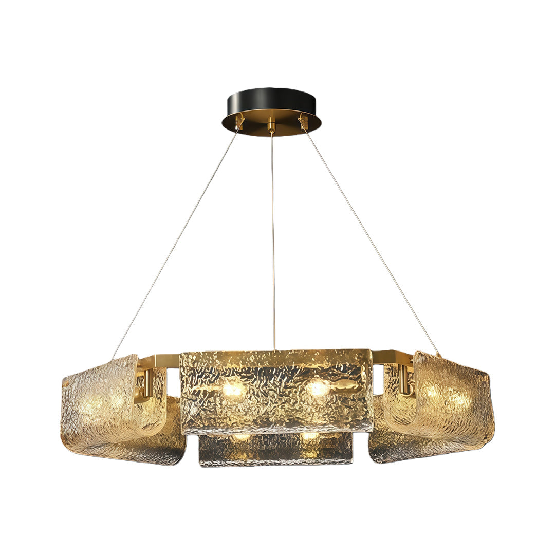 Rectangular Glass Chandelier Italian Luxury Full Brass Ceiling Light
