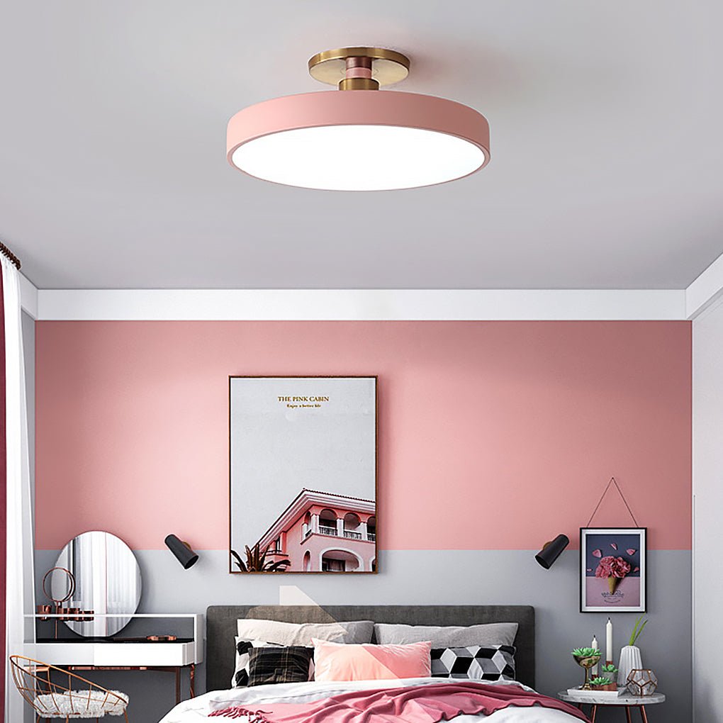 Modern Semi Flush Mount Ceiling Lights Thick Round LED Metal Light