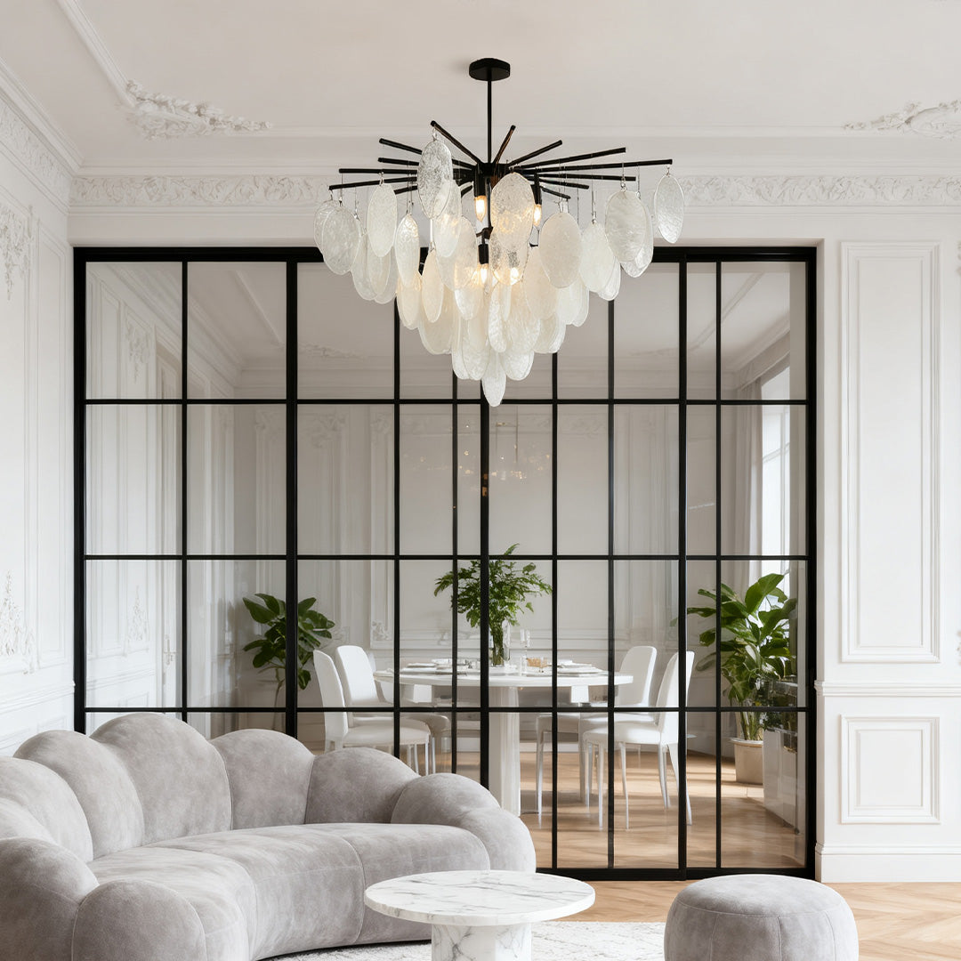 Mother of Pearl Chandelier Minimalist Metal Frame Ceiling Light