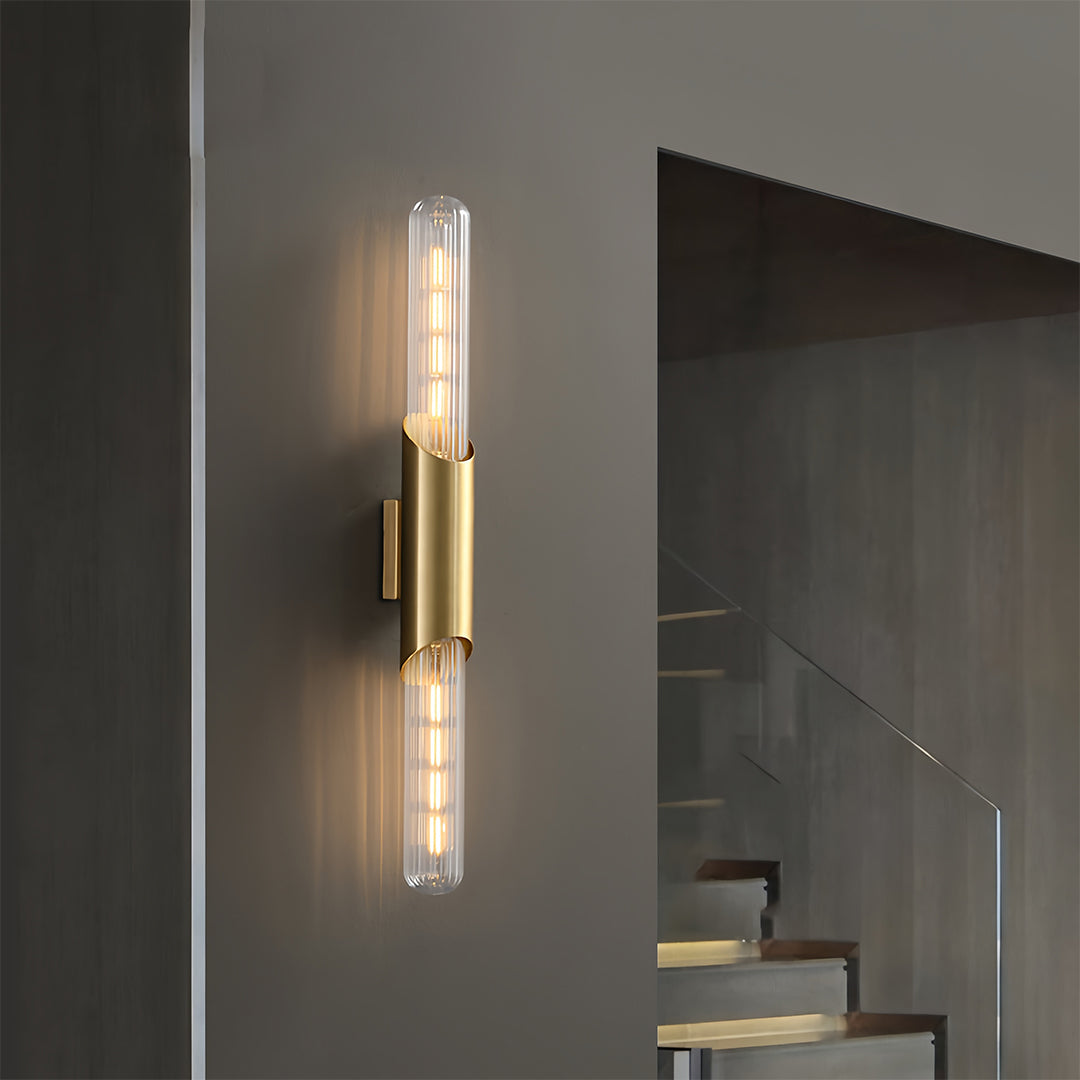 Up Down Wall Lights Full Brass Cylindrical Gold Finish Glass Light