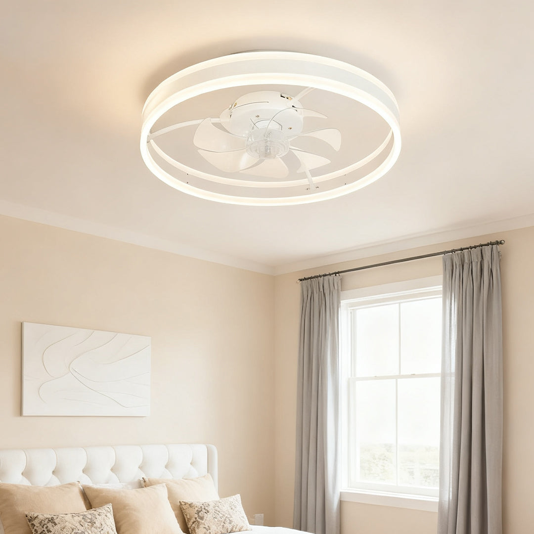 Modern White Ceiling Fan with Light Round Ring White Plastic Lamp
