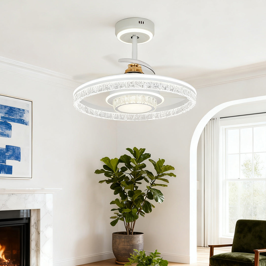 Ceiling Fan with Round Light White Aluminum Body Nordic Luxury Lamp