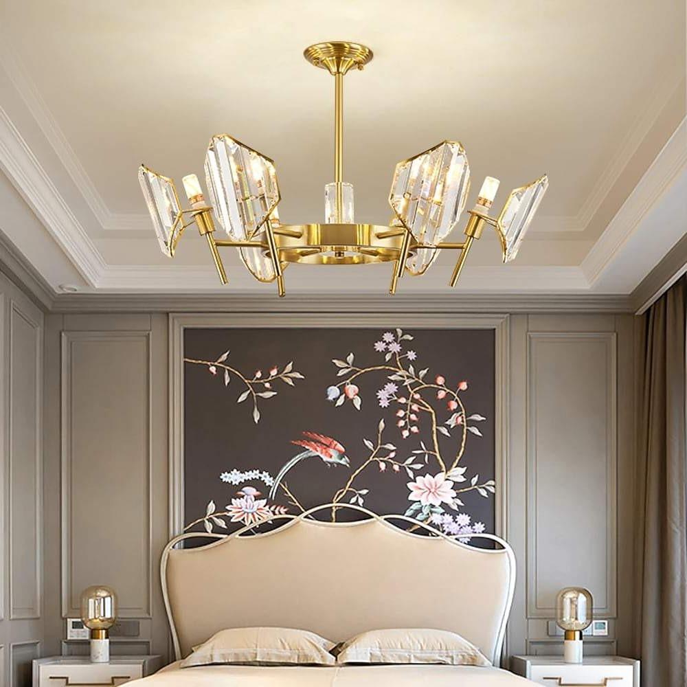 Brass Ring Frame Crystal Chandelier - Gold Metal, Crystal Accents Ceiling Lighting