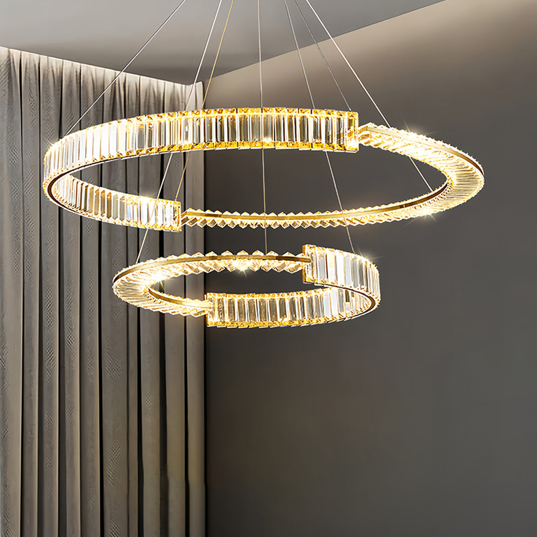 Gold Crystal Chandelier Dimmable LED Modern Ring Ceiling Light