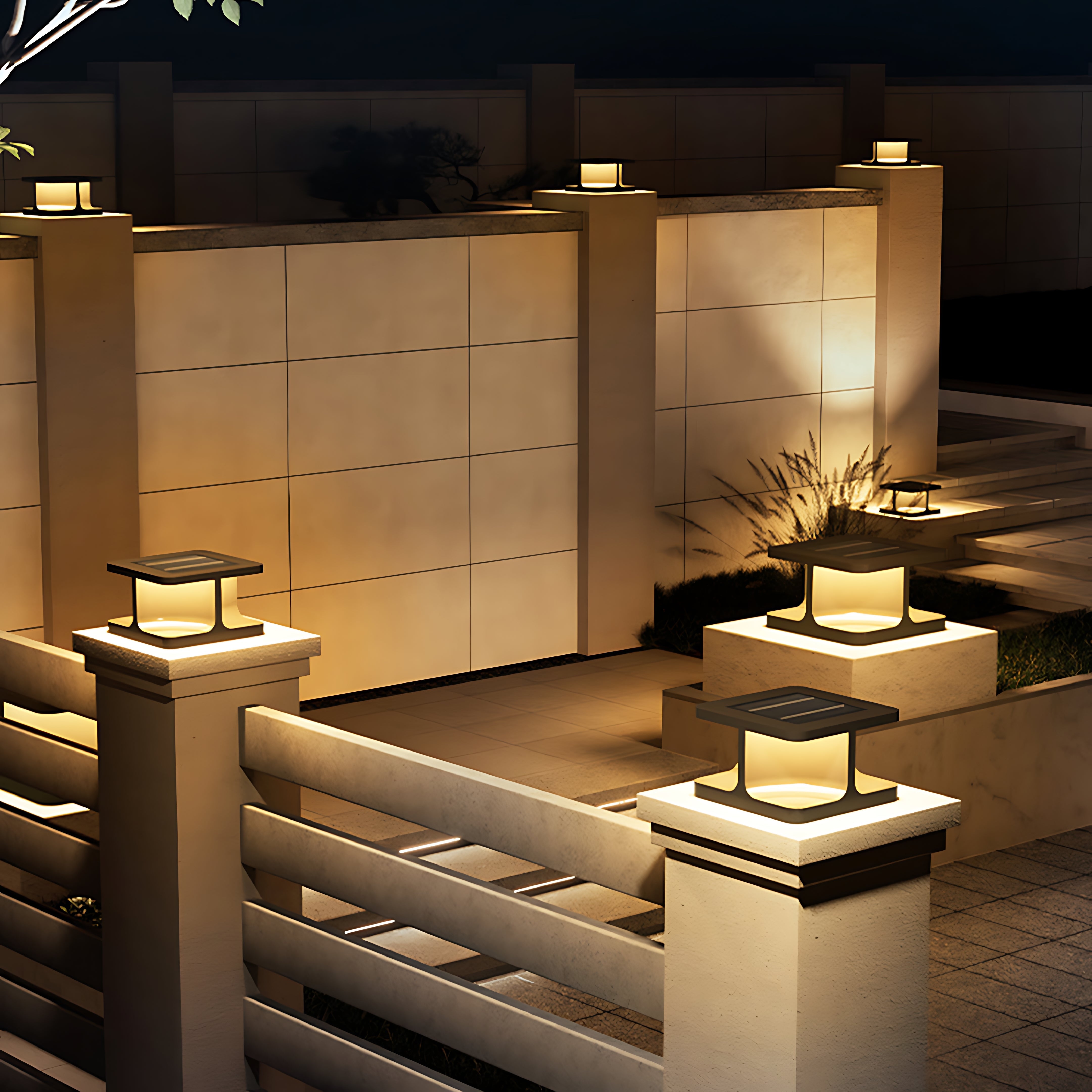Modern Square Pillar Lights Waterproof Stainless Steel Courtyard
