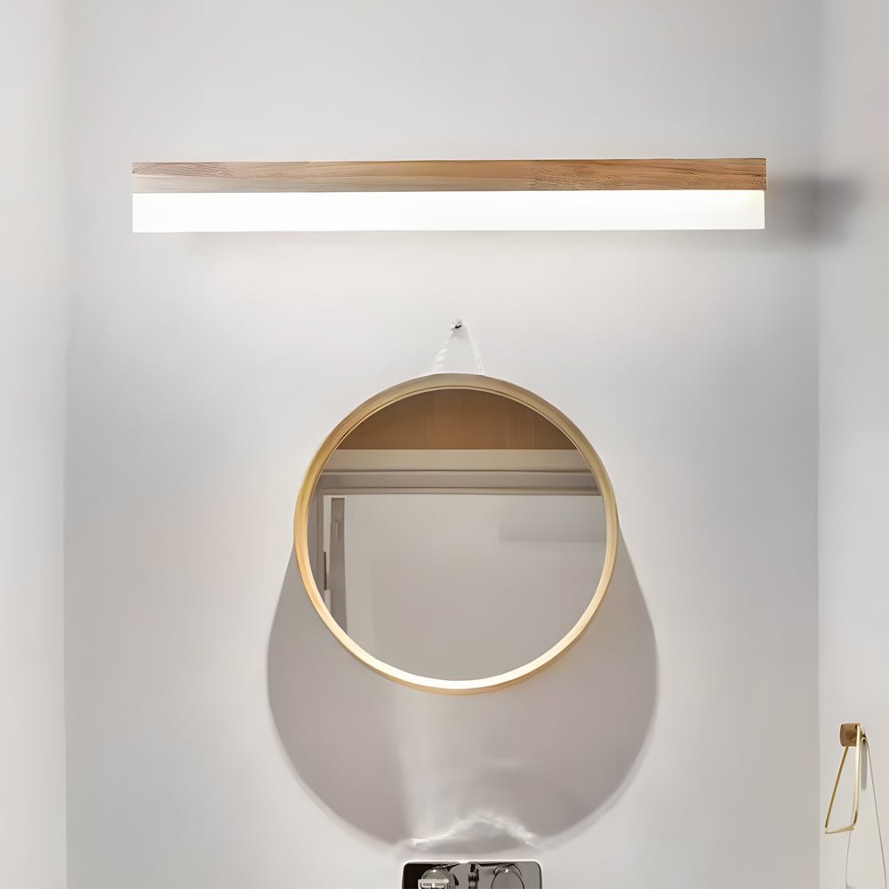 [Open-Box]Natural Wooden LED Bathroom Vanity Light with Plastic Shade Mirror Lighting Fixture
