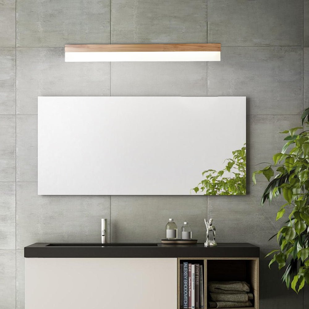 [Open-Box]Natural Wooden LED Bathroom Vanity Light with Plastic Shade Mirror Lighting Fixture