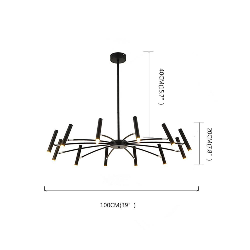 Linear Sputnik Chandelier - Black Metal, 12 Light, Modern Hanging Lights