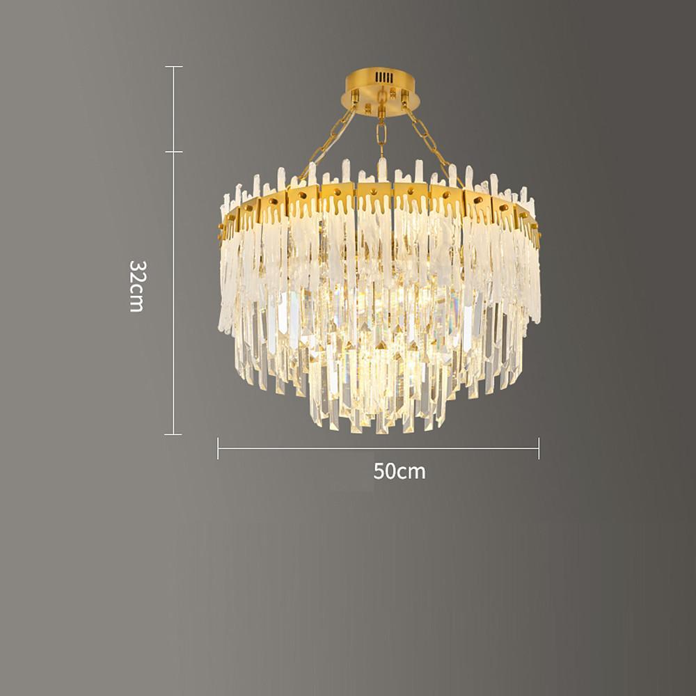 Nordic Style Round Gold Crystal Chandelier: 16” cord, Gold, Neutral Light
