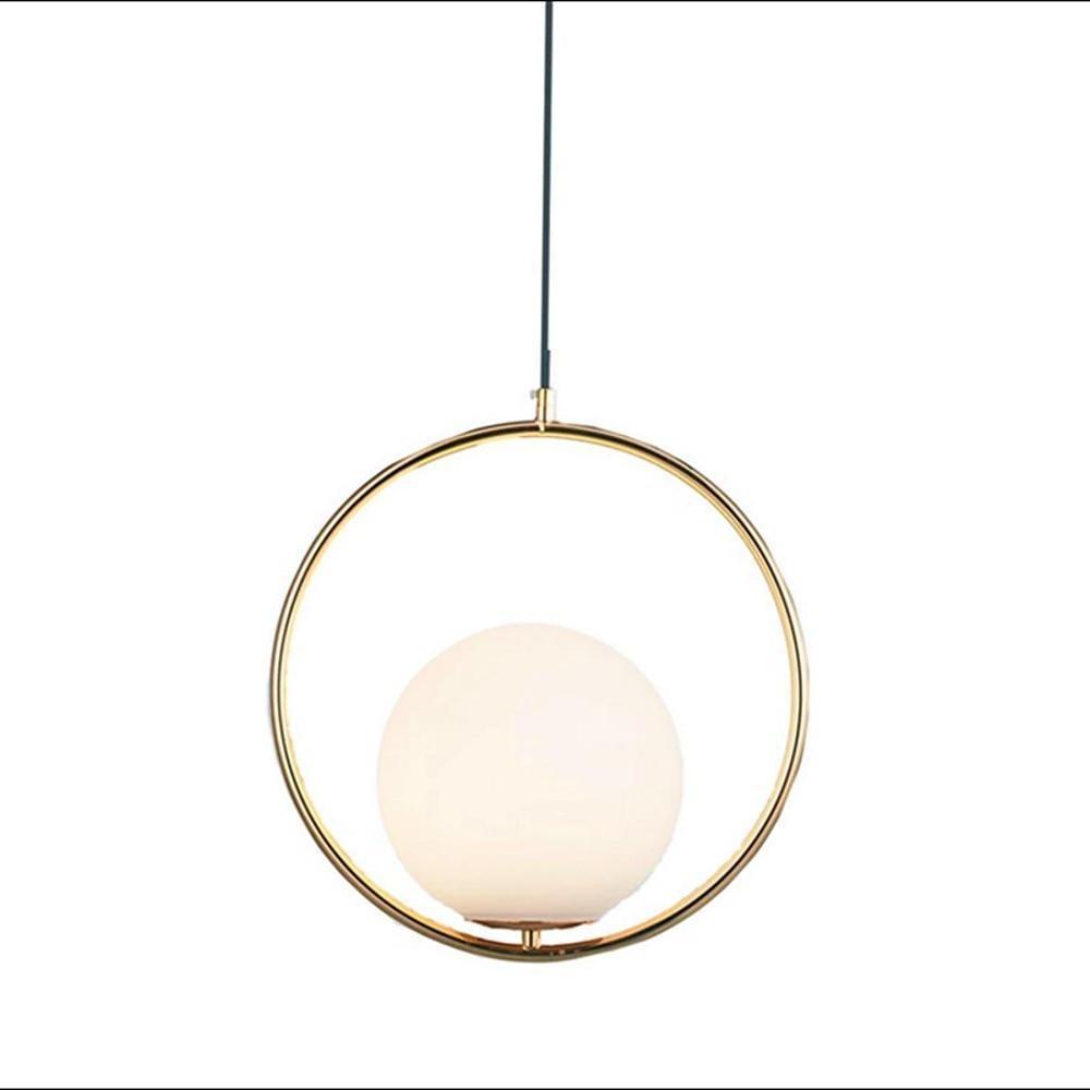 Gold Ring & Globe Glass Pendant Light Nordic Hanging Lamp