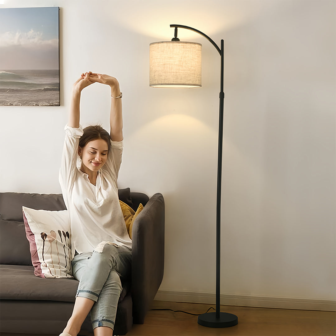 Fabric Shade Floor Lamp Minimalist Arc Metal Living Room Arched Lamp