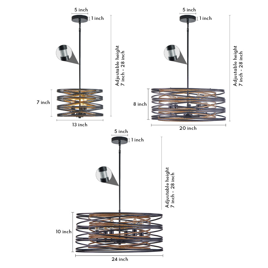 Black Drum Pendant Light Iron Cage Round Cylinder Ceiling Lights