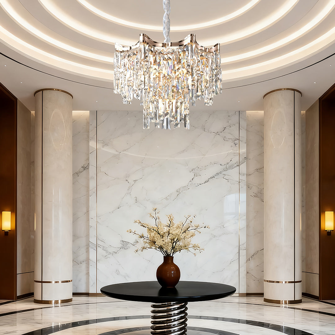 Tiered Glass Chandelier Luxury Modern Gold Waterfall Ceiling Light