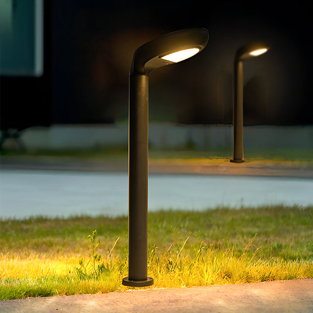Curved Bollard Light Minimalist Solar-Powered Black Aluminum Lamp
