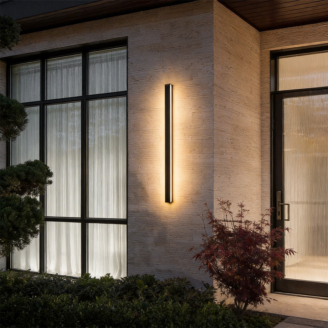 Outdoor Linear Wall Light Waterproof Black Modern Solar Ligh