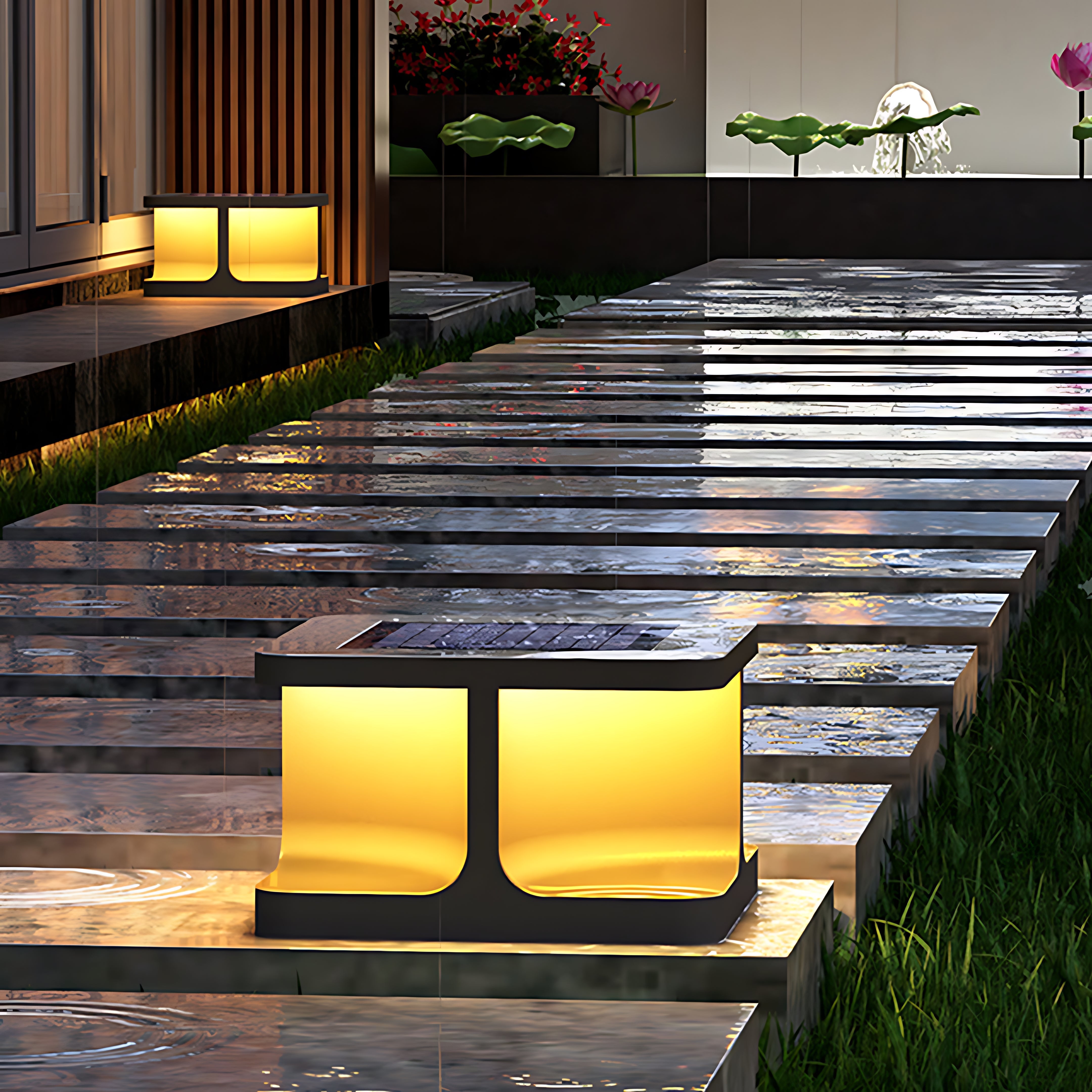 Modern Square Pillar Lights Waterproof Stainless Steel Courtyard