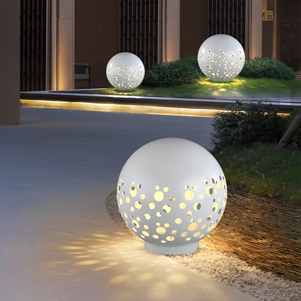 Outdoor Sphere Light Waterproof Round Hollow Metal Modern Light