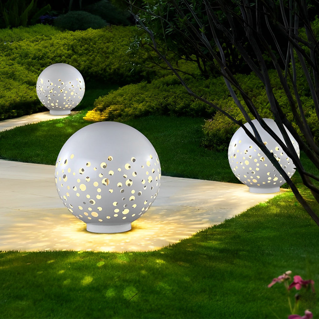 Outdoor Sphere Light Waterproof Round Hollow Metal Modern Light