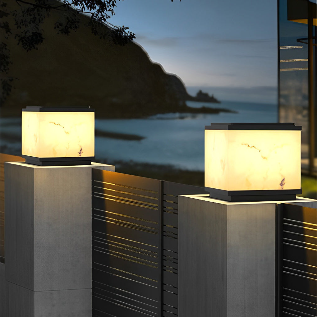 Outdoor Stone Pillar Lights Modern Square Marble-Textured Light