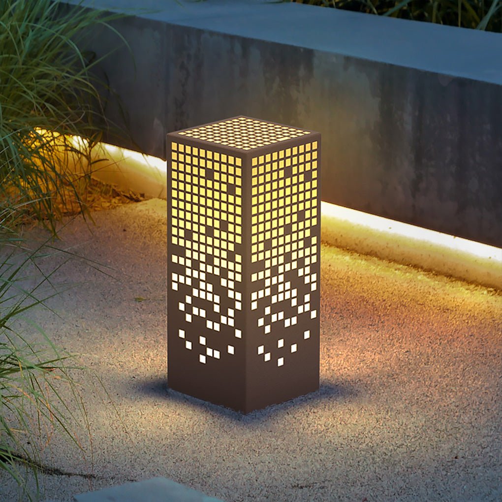 High-End Stainless Steel Outdoor LED Light with Unique Square Pattern for Elegant Bollard Lights