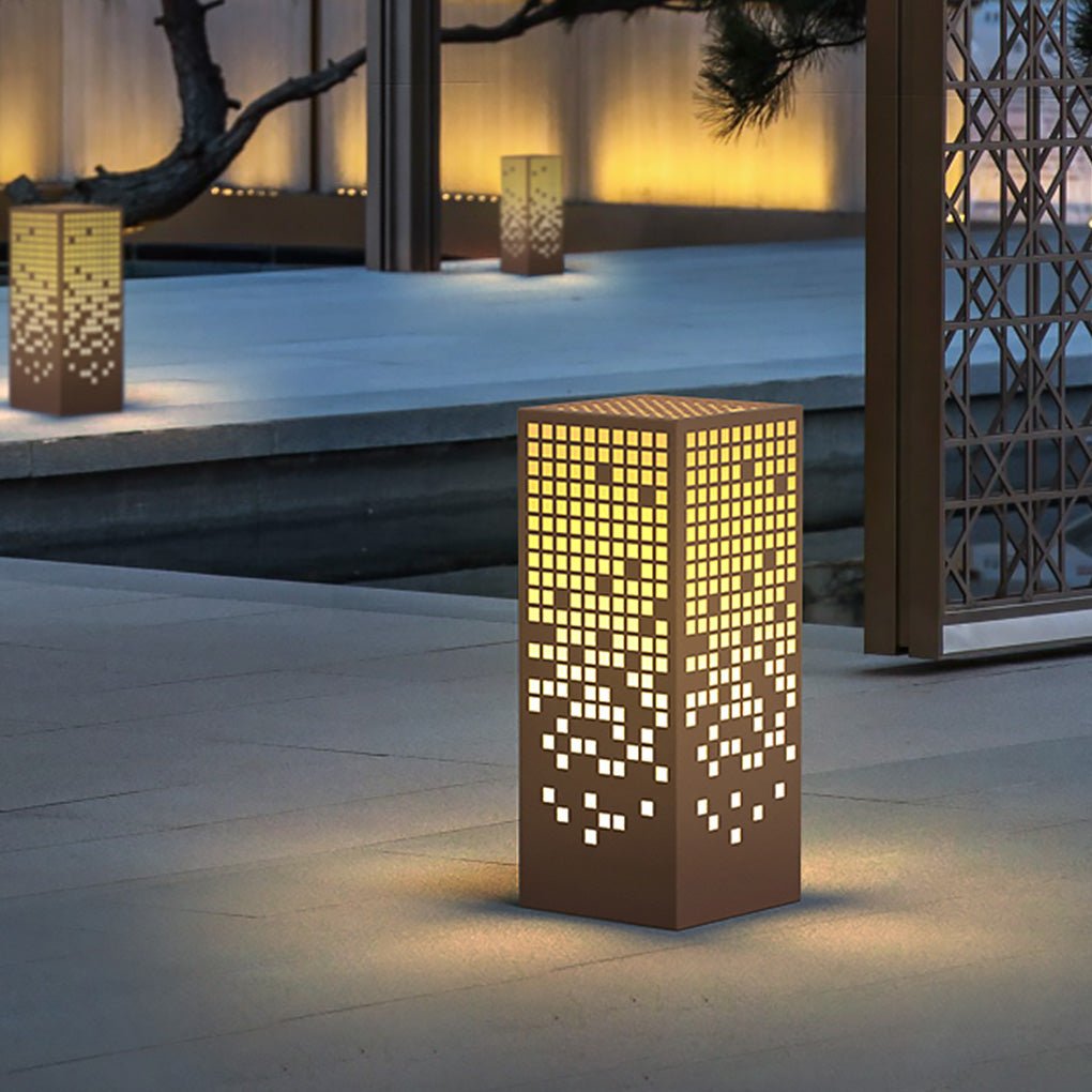 High-End Stainless Steel Outdoor LED Light with Unique Square Pattern for Elegant Bollard Lights