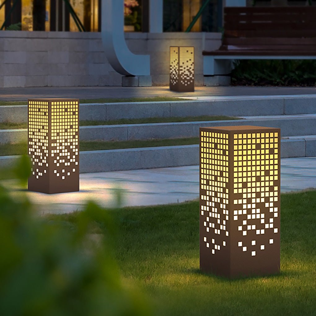High-End Stainless Steel Outdoor LED Light with Unique Square Pattern for Elegant Bollard Lights