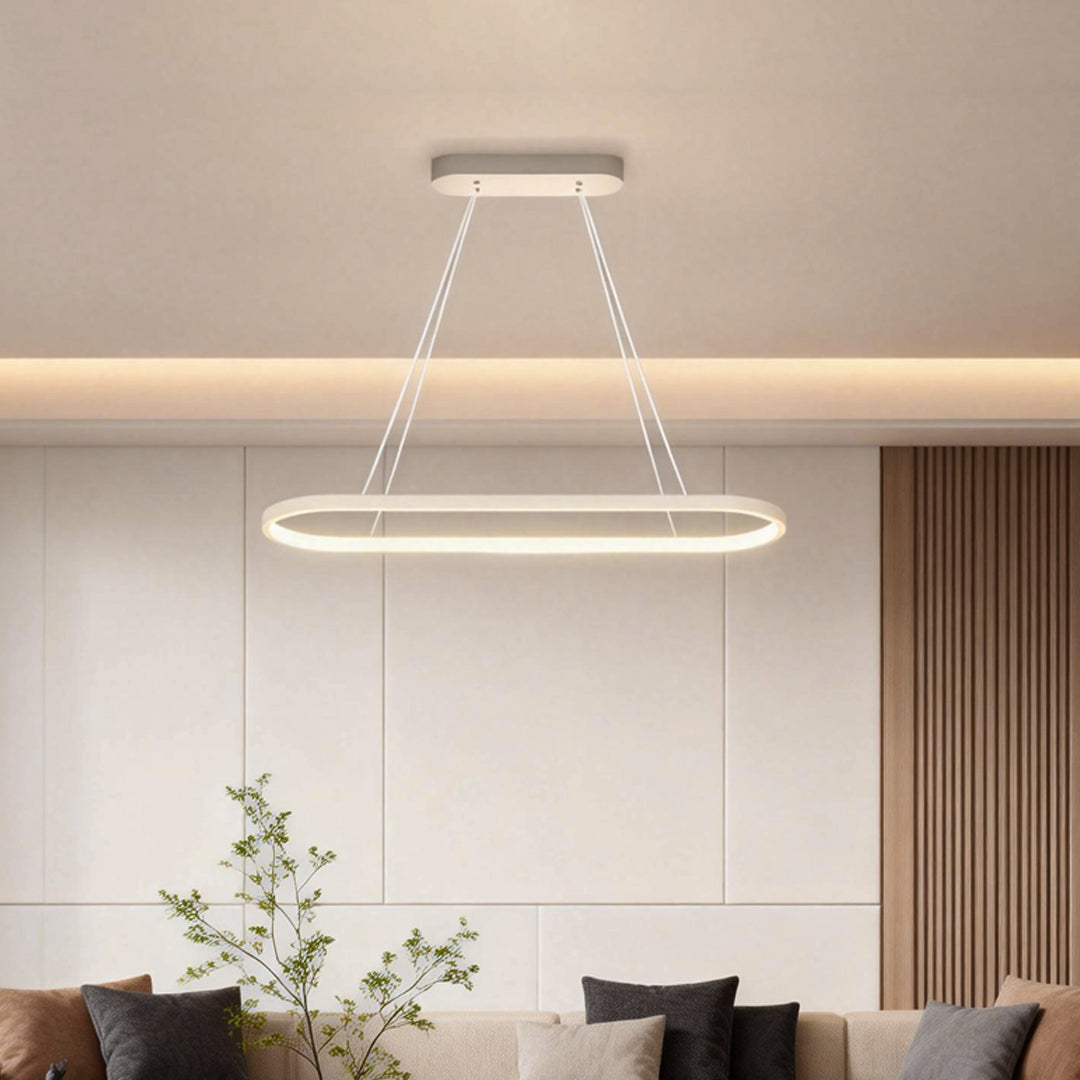 Oval Linear Pendant Light Modern White Metal Ceiling Light