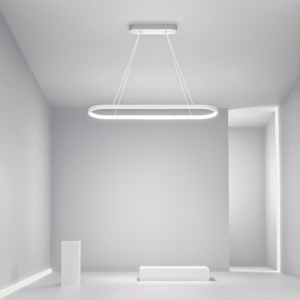 Oval Linear Pendant Light Modern White Metal Ceiling Light