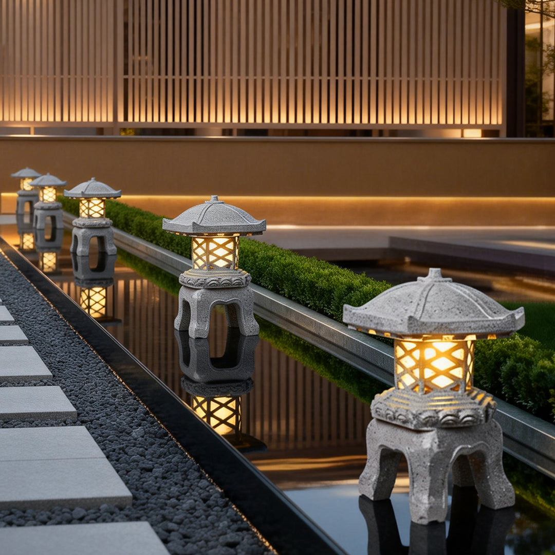 Pagoda Garden Lights Rustic Stone-Mimic Landscape Light