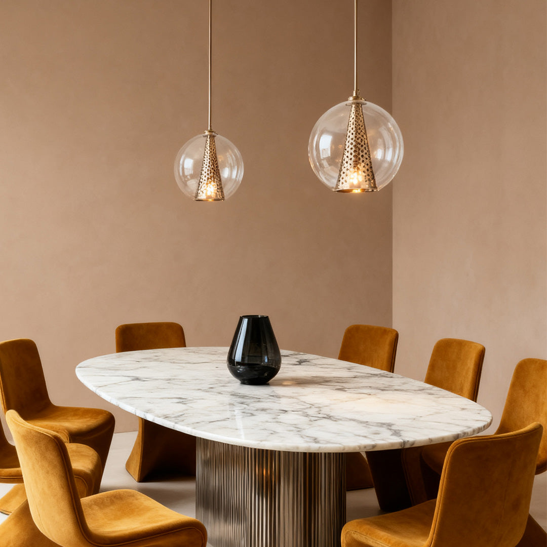 Glass Ball Pendant Lights Perforated Metal Cone Chic Ceiling Light