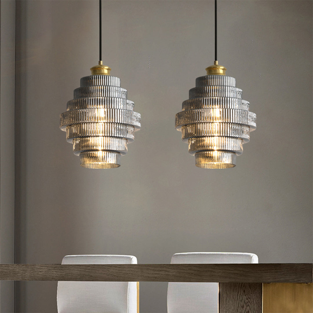 Honeycomb Pendant Light Mid-Century Glass Shade Ceiling Light