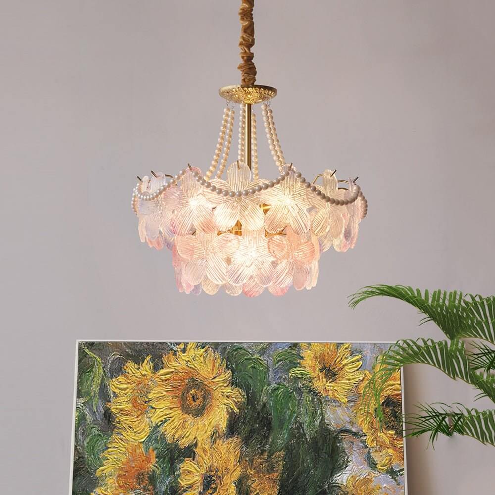 Pearl Flower Chandelier French Layered Elegance Ceiling Light