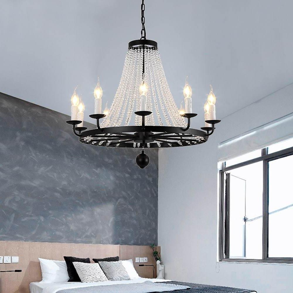 Empire Wagon Wheel Chandelier - 8/10/12 Candle Lights, 20'' Adjustable Chain, Crystal Accents