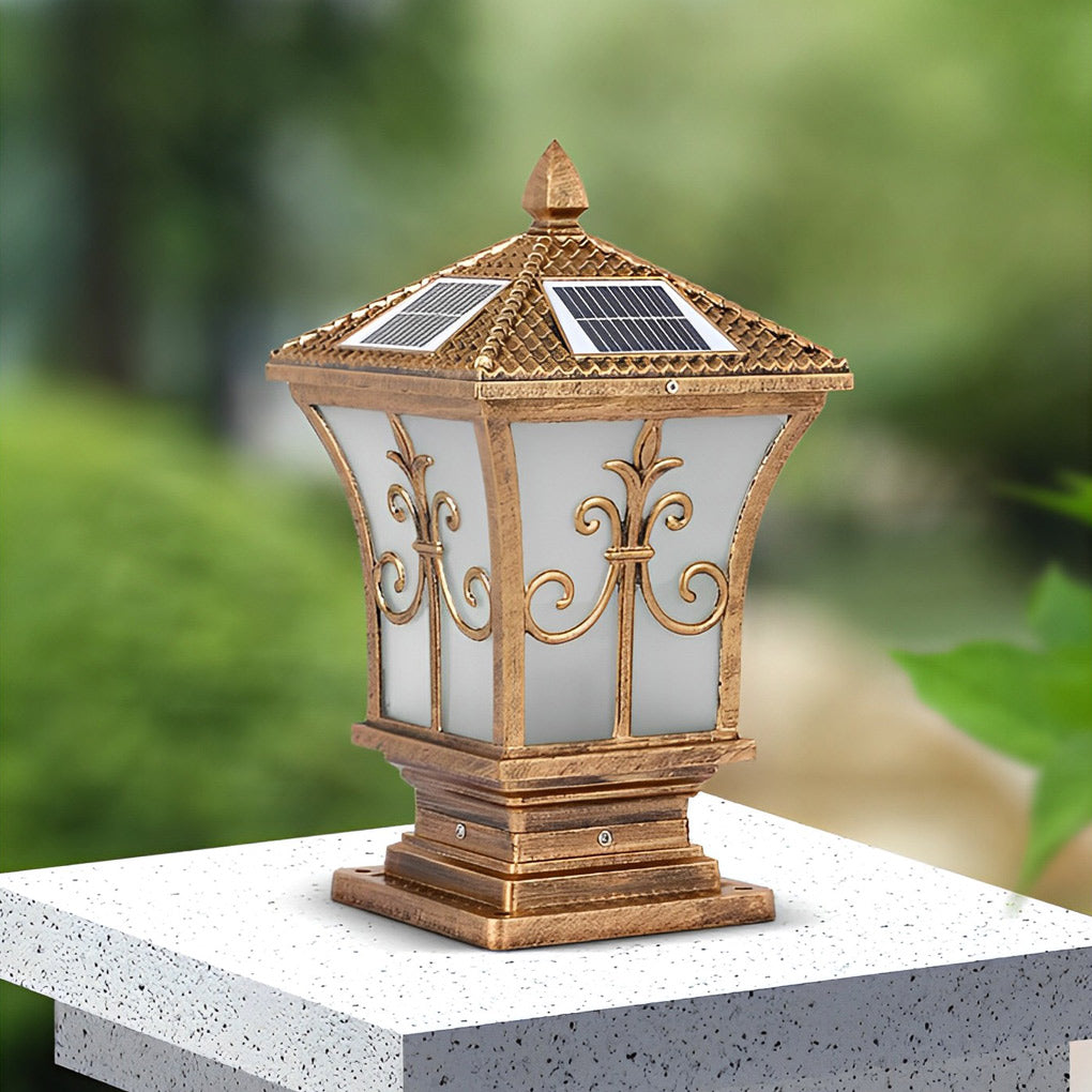 Pillar Lantern Lights Vintage Pattern Waterproof Solar Light