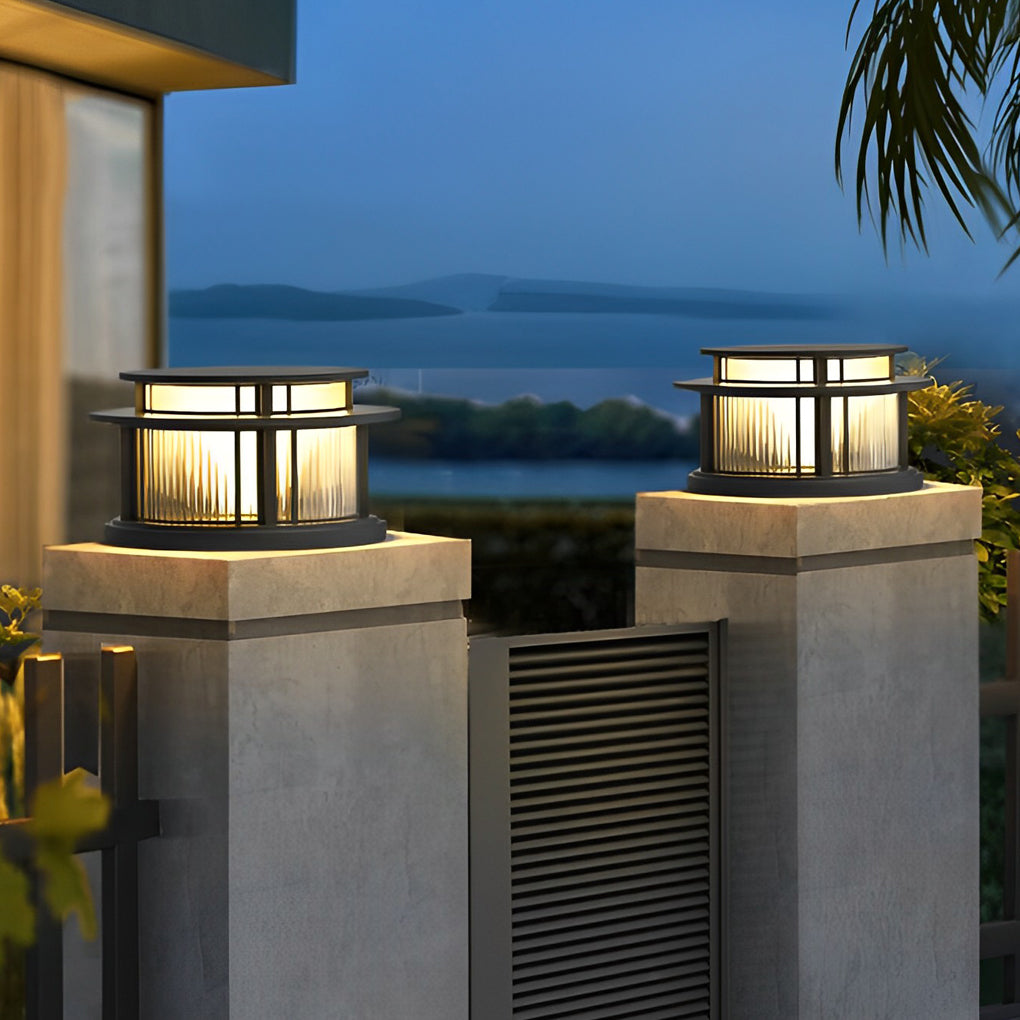 Pillar Solar Light Round Waterproof LED Black Modern Light