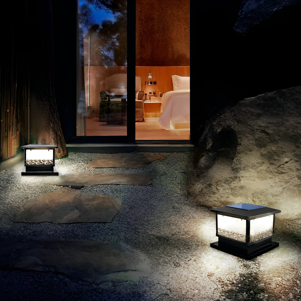 Pillar Solar Lights for Outdoors Retro Black Fence Light
