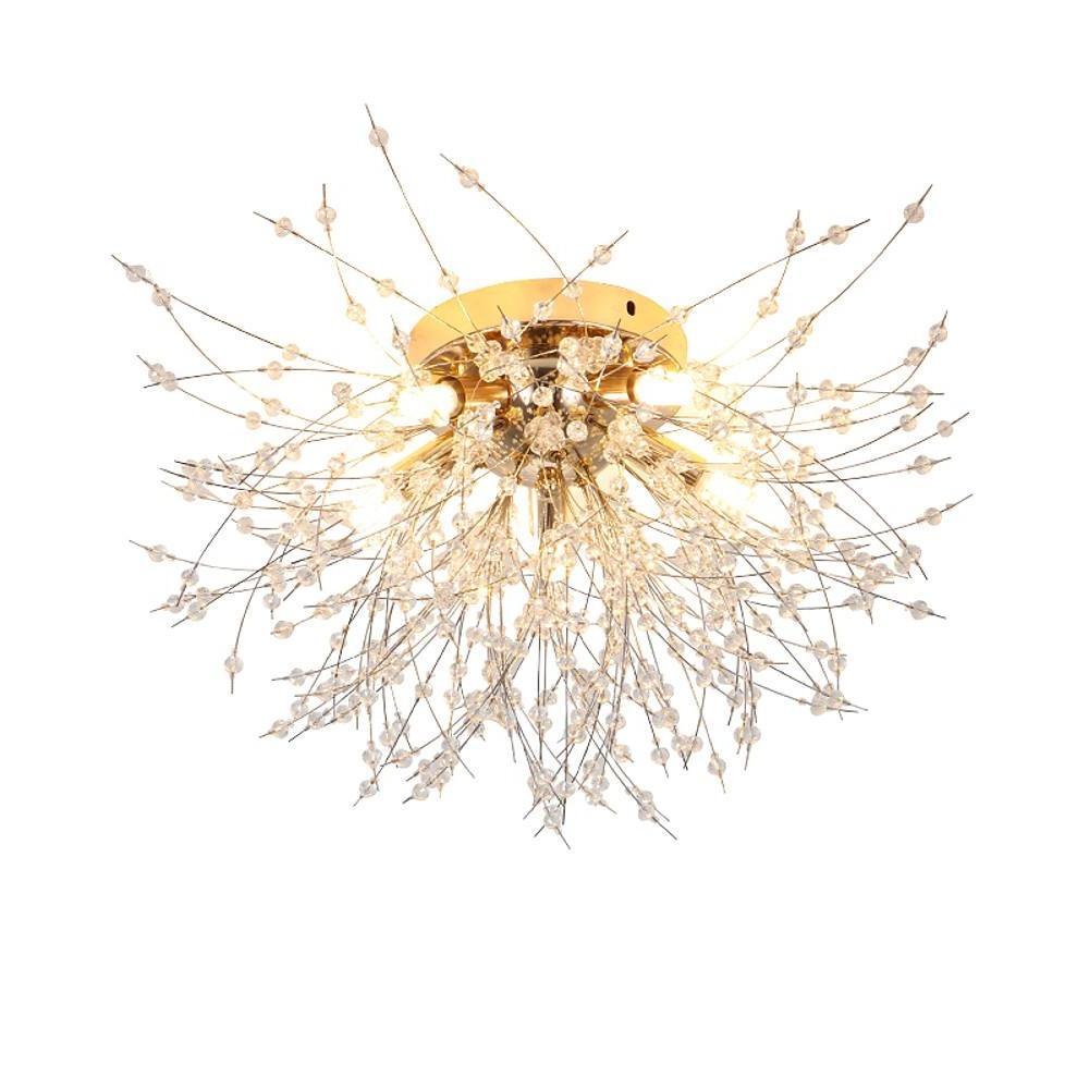 5-Light Branch Tree Chandelier Metal Crystal LED Living Room Ceiling Lights