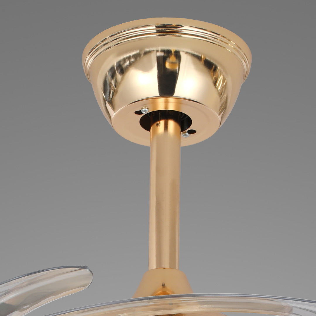 Gold Ceiling Fan with Light Crystal Design 4-Blade PC Invisible Lamp