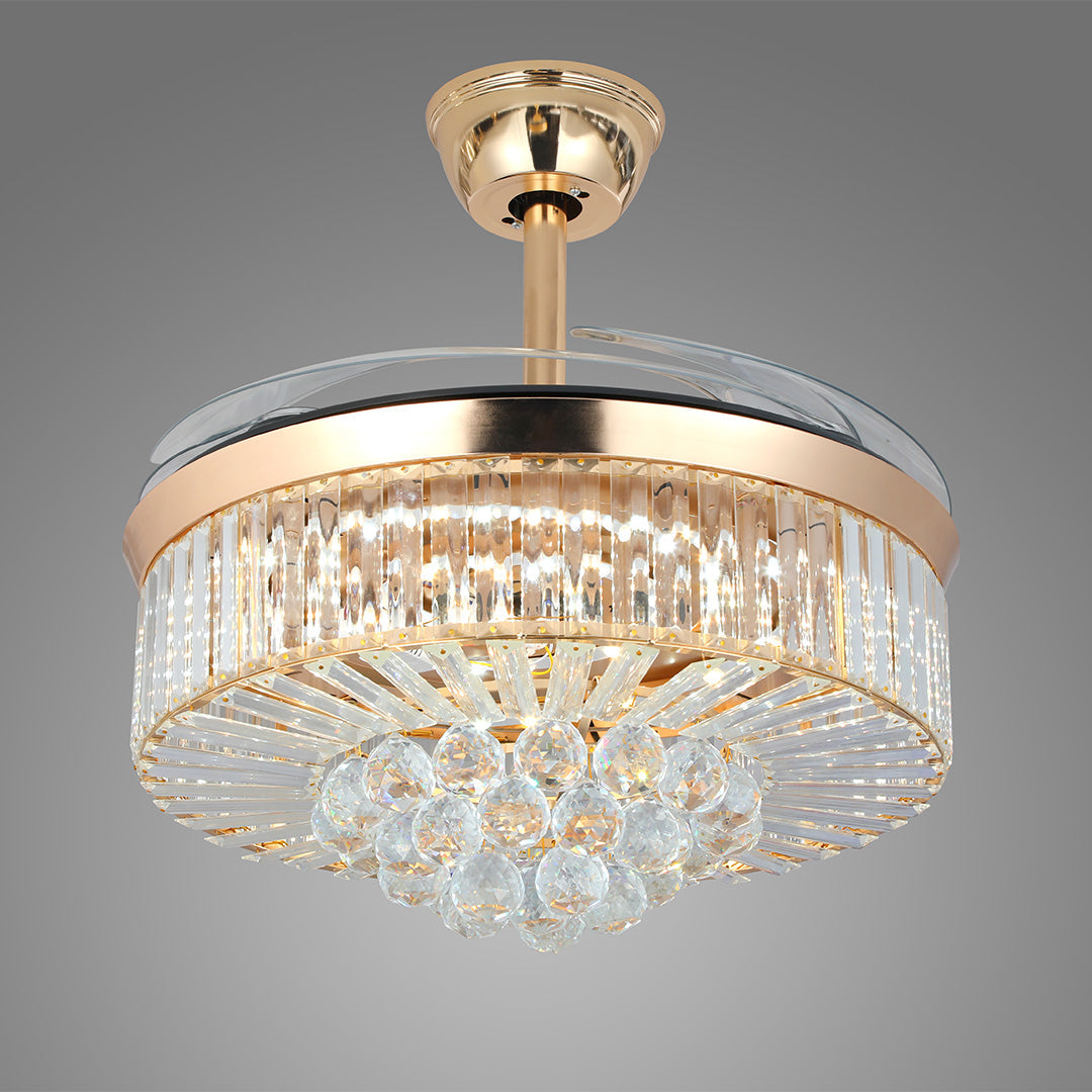 Crystal Ceiling Fans with Lights European Style Gold Iron Luxury Fan
