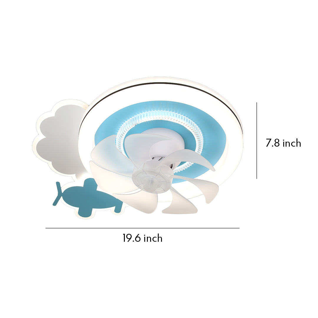 Children's Ceiling Fans with Lights Quiet Motor Blue and White Lamp