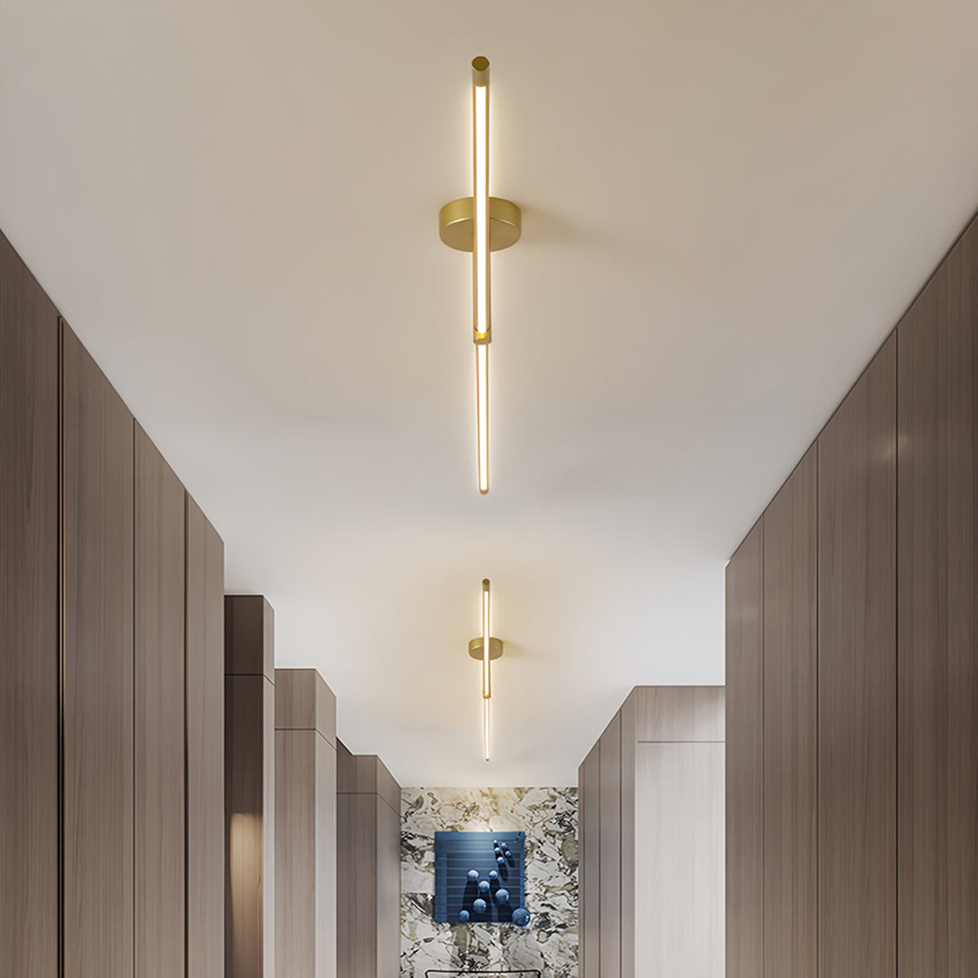 Linear Semi Flush Mount Light Minimalist Black Gold LED Ceiling Lamp