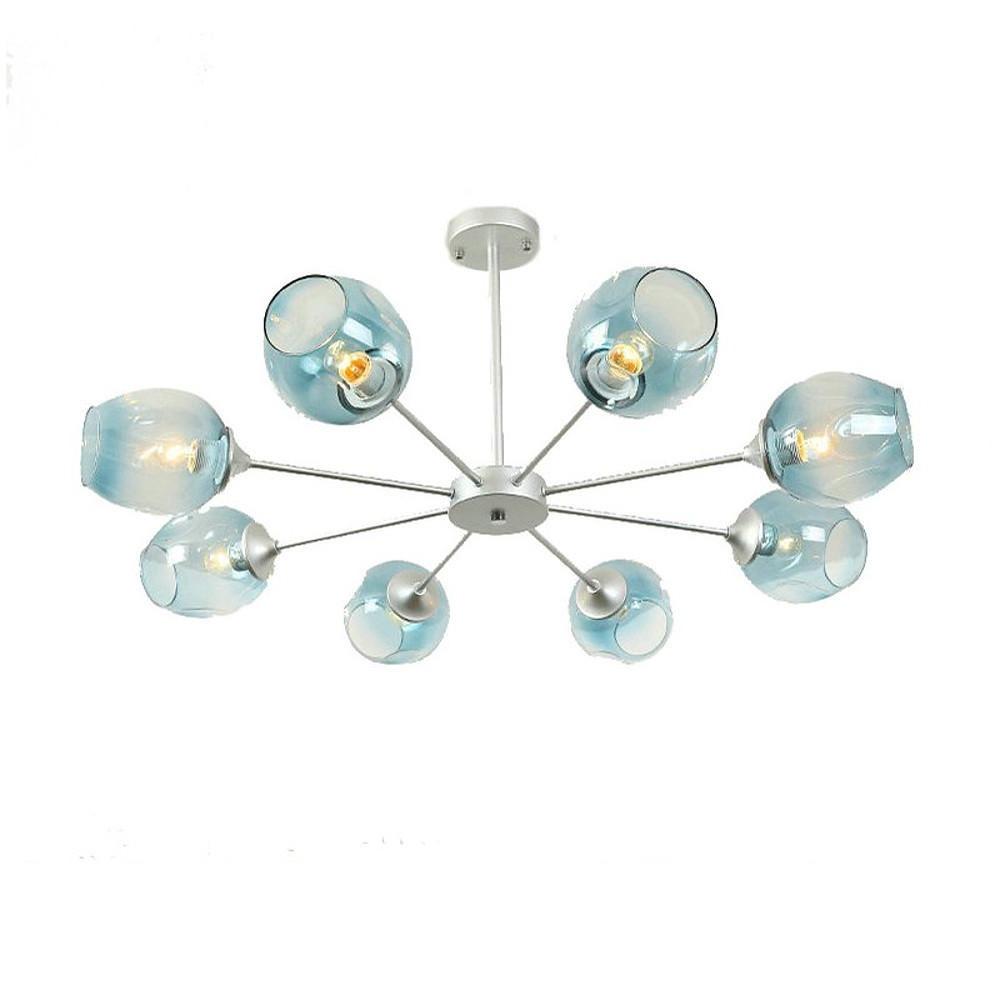 Blue Glass Sputnik Chandelier Metal See Glass Chandeliers with 8 LED Lights