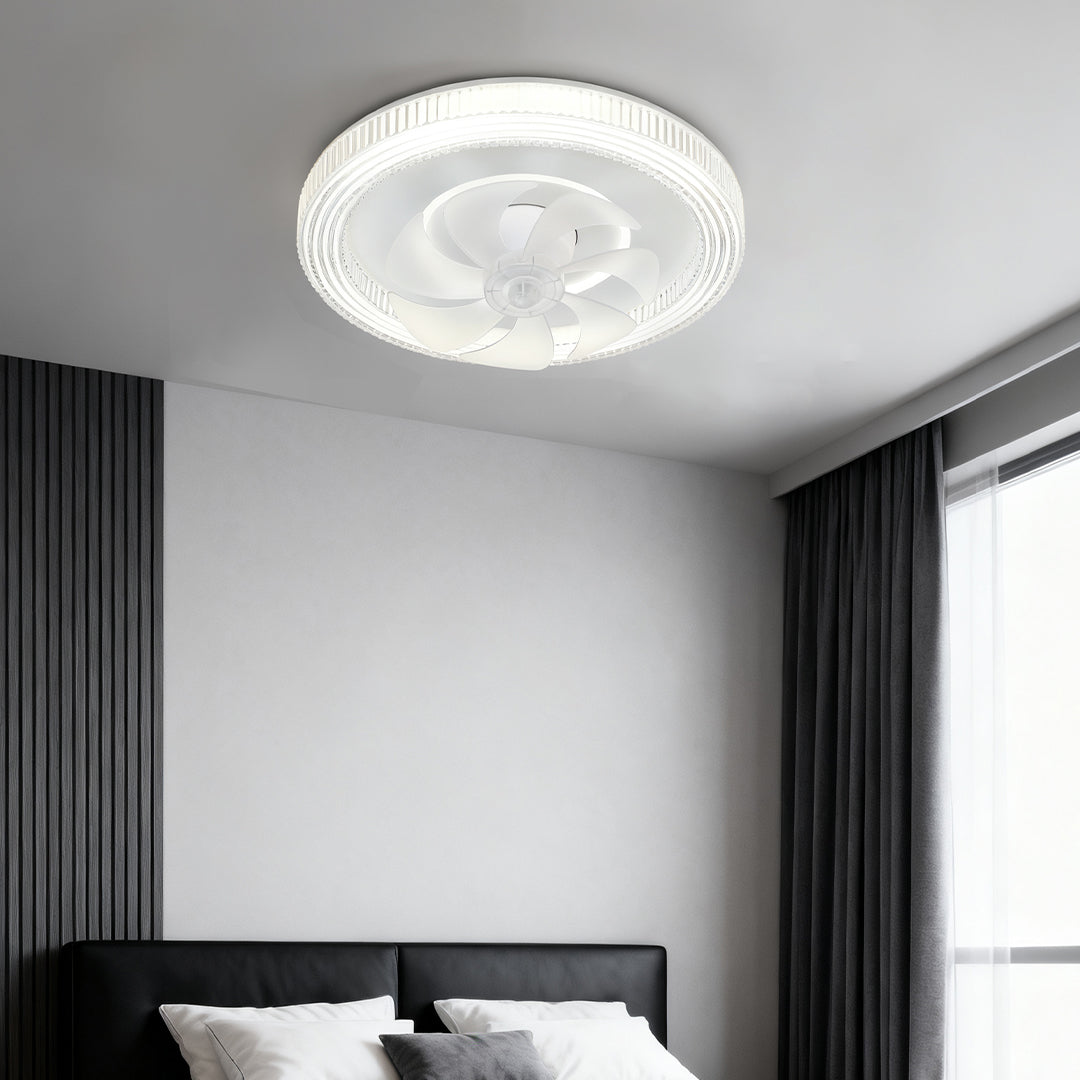 Circular Ceiling Fan with Light White Finish Simple LED Lamp