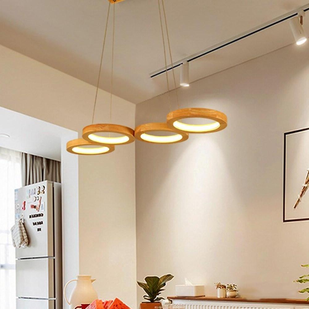 4 Circle Light Modern Wood Acrylic Design Pendant Lighting LED Ceiling Light