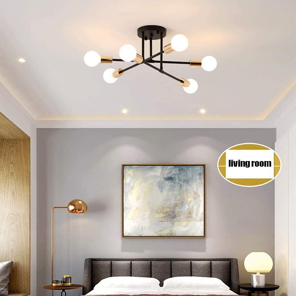 Minimalist Geometric Industrial Sputnik Chandelier 6 Bulbs Ceiling Lights