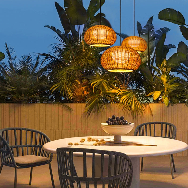 Rattan Outdoor Pendant Light Modern Waterproof Lights