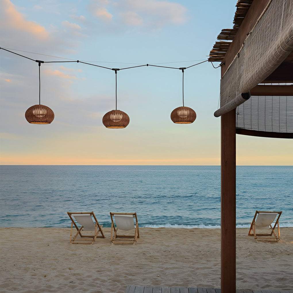 Rattan Outdoor Pendant Light Modern Waterproof Lights