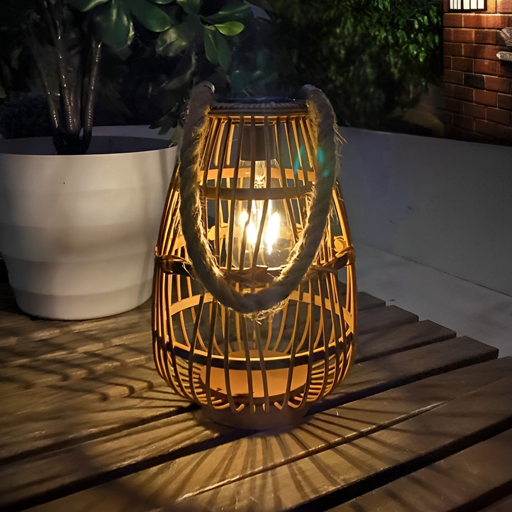 Rattan Solar Lantern Portable Waterproof Vintage Light